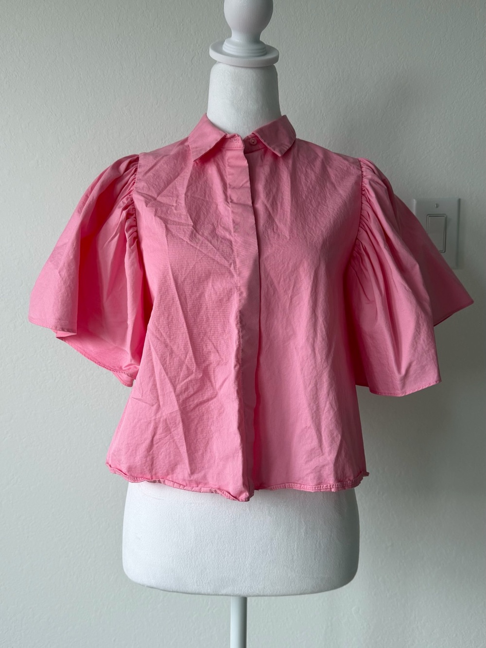 Zara Pink Puff Sleeve Button-Up Blouse